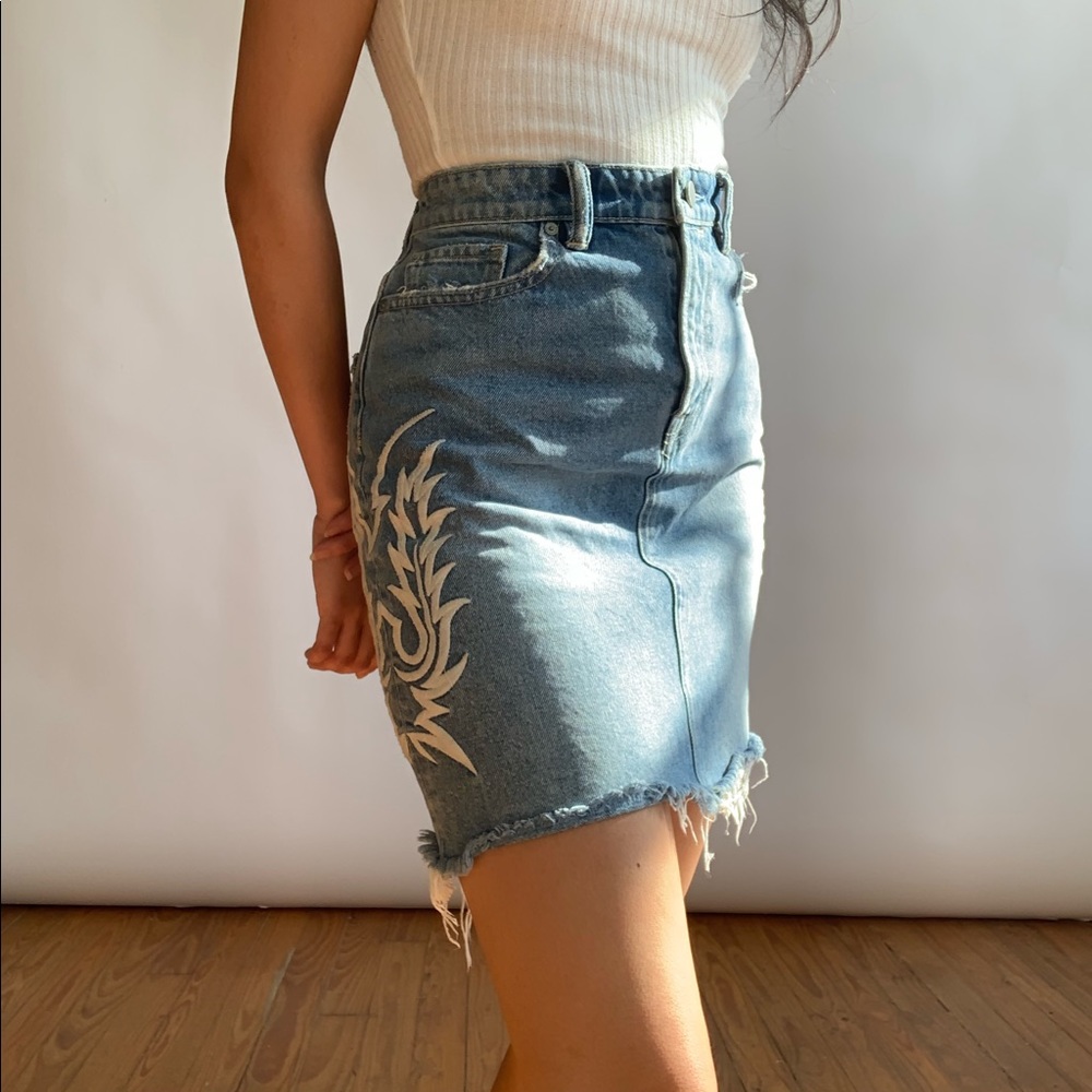 ALLSAINTS Embroidered Denim Mini Skirt